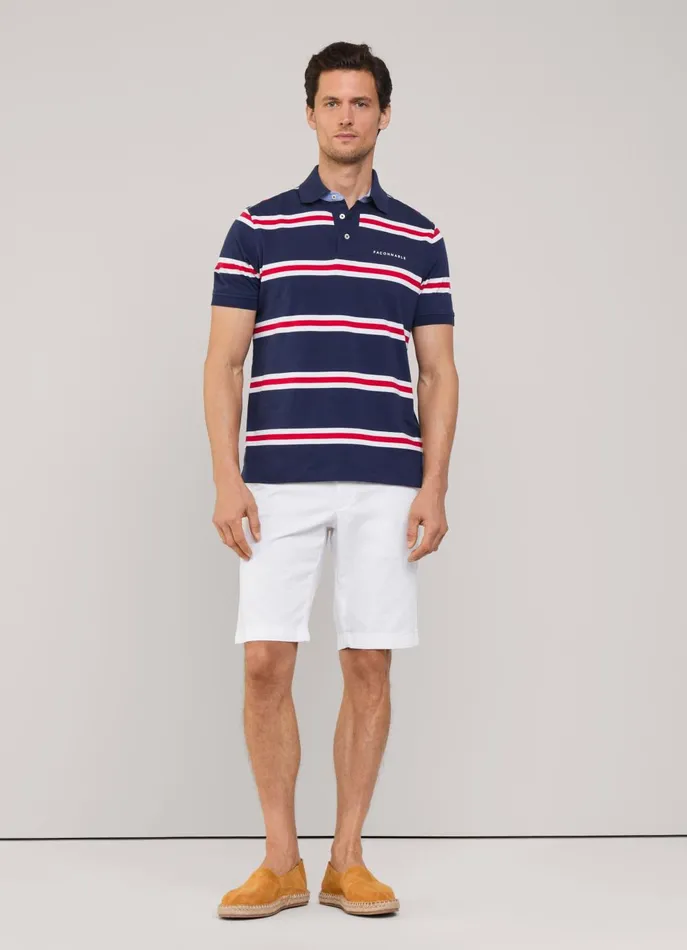 Men Polo Shirts Faonnable Regular Fit Regimental Striped Pima Polo Poster Red