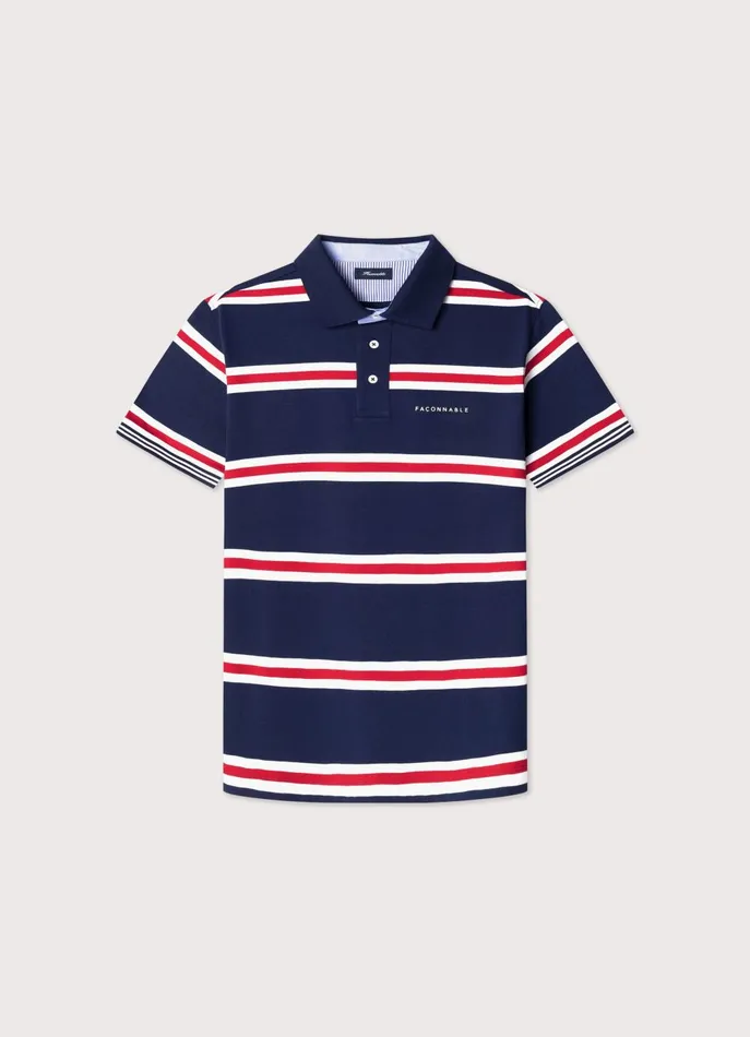 Men Polo Shirts Faonnable Regular Fit Regimental Striped Pima Polo Poster Red