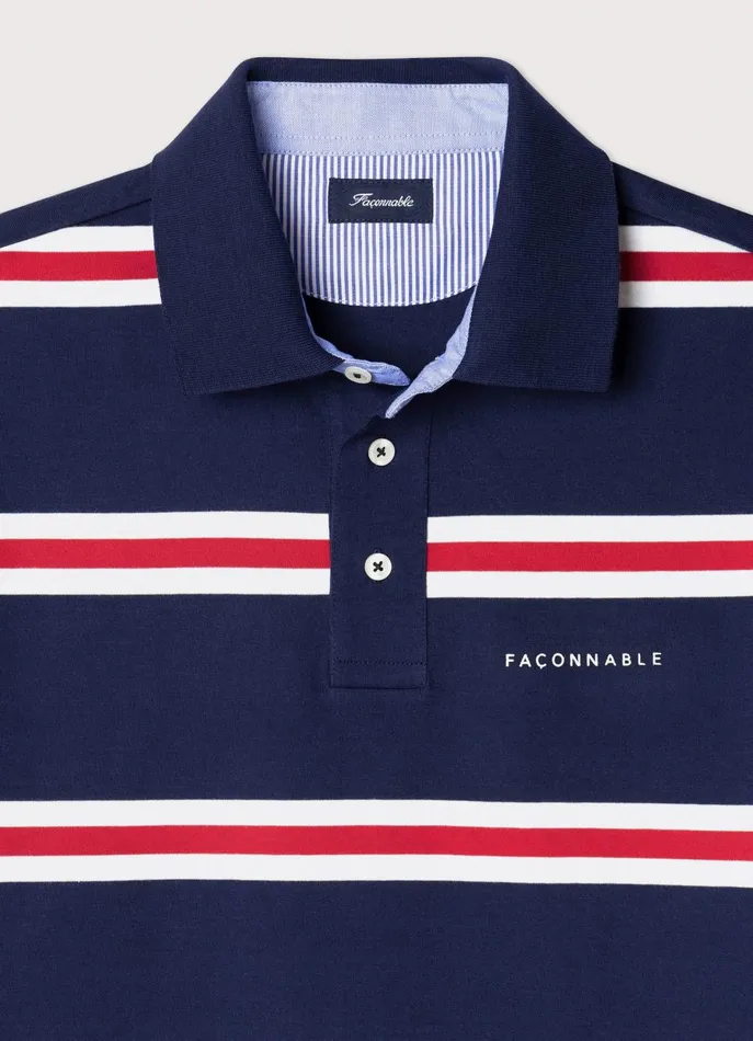 Men Polo Shirts Faonnable Regular Fit Regimental Striped Pima Polo Poster Red