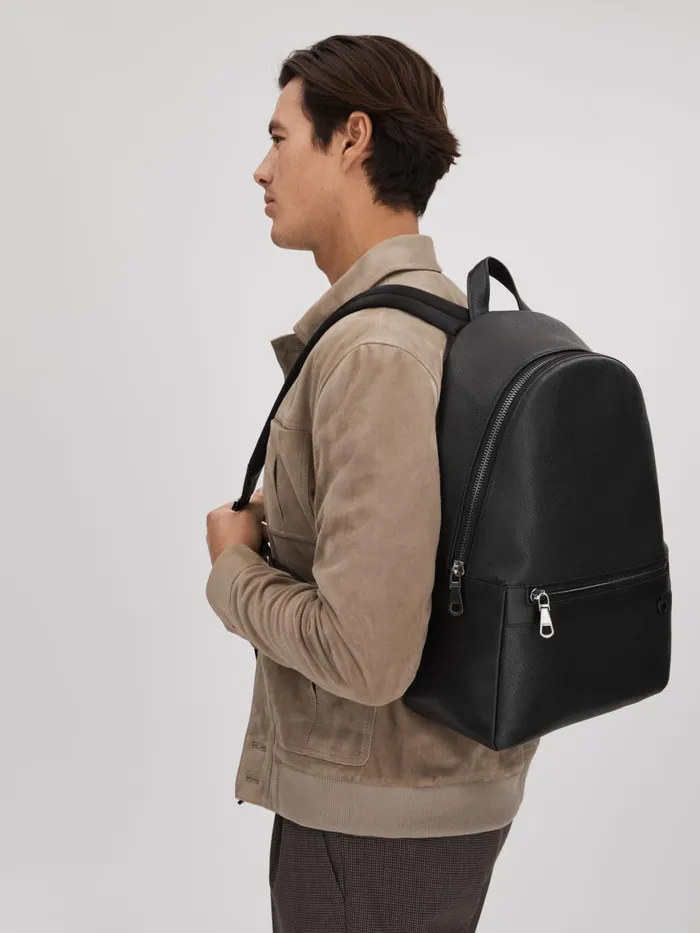 Men Reiss Bags Drew Leather Zipped Backpack Black