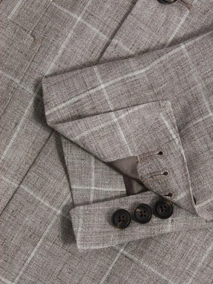 Men Reiss Blazers Burgess Linen Double Breasted Check Blazer Light Taupe