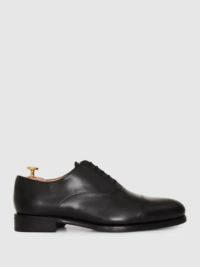 Men Reiss Brands Jacobson Leather Oxford Shoes Black