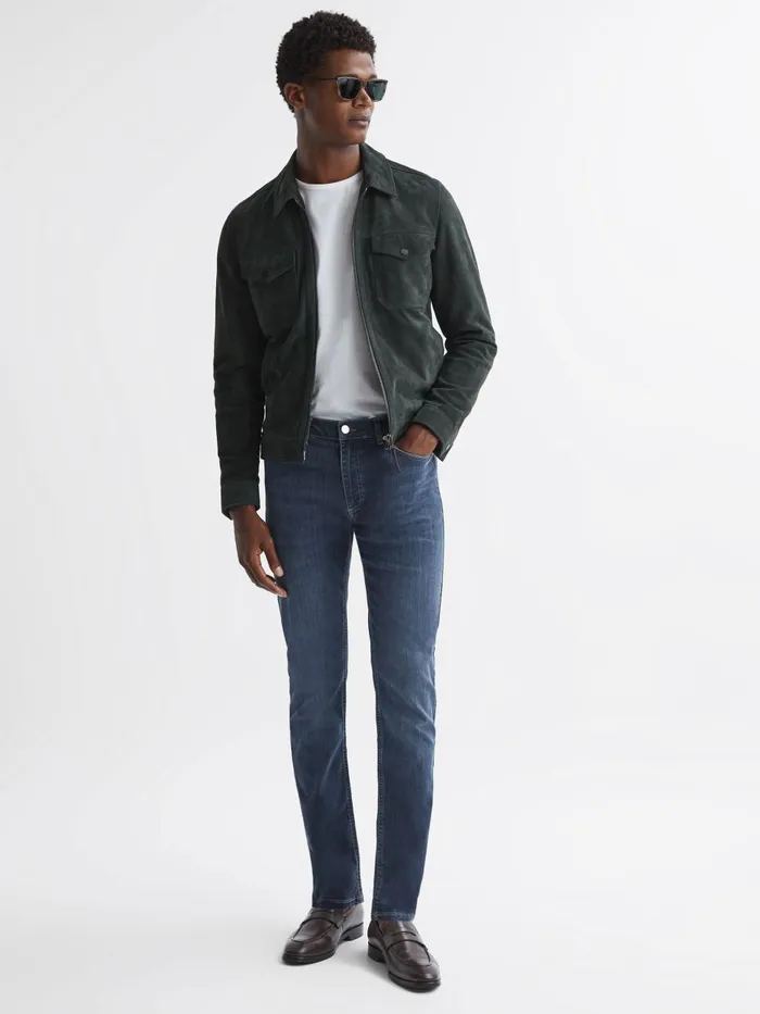Men Reiss Jeans James Slim Fit Washed Jersey Jeans Indigo