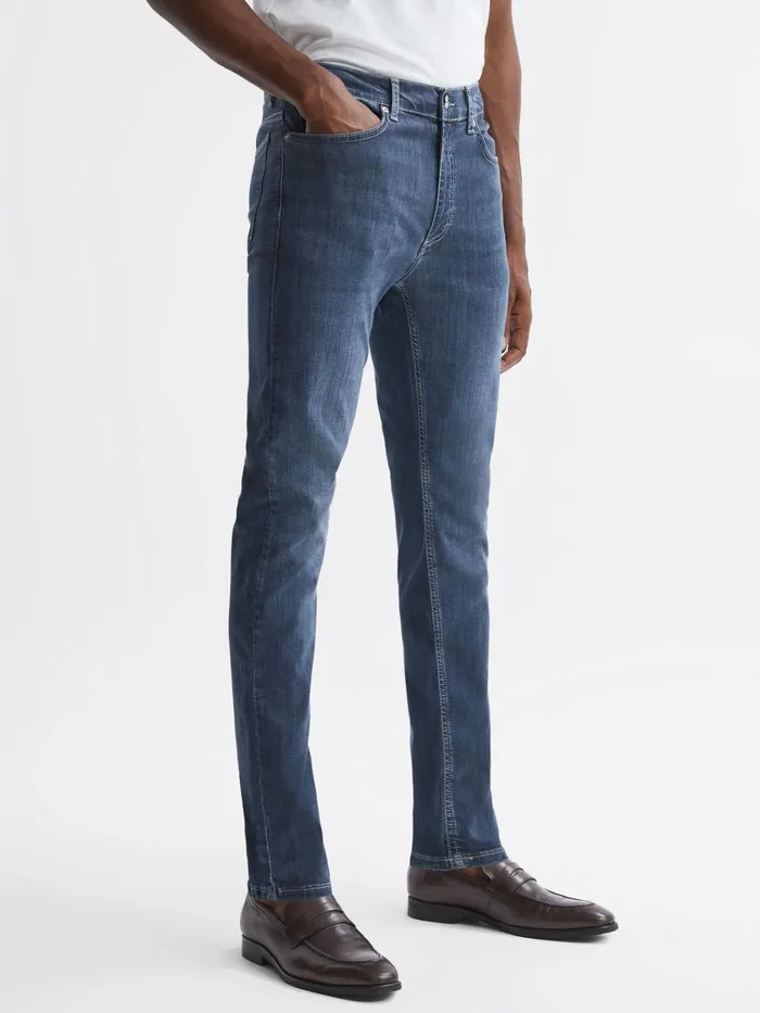 Men Reiss Jeans James Slim Fit Washed Jersey Jeans Indigo