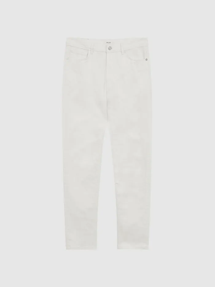 Men Reiss Jeans Santorini Tapered Slim Fit Stretch Jeans Ecru