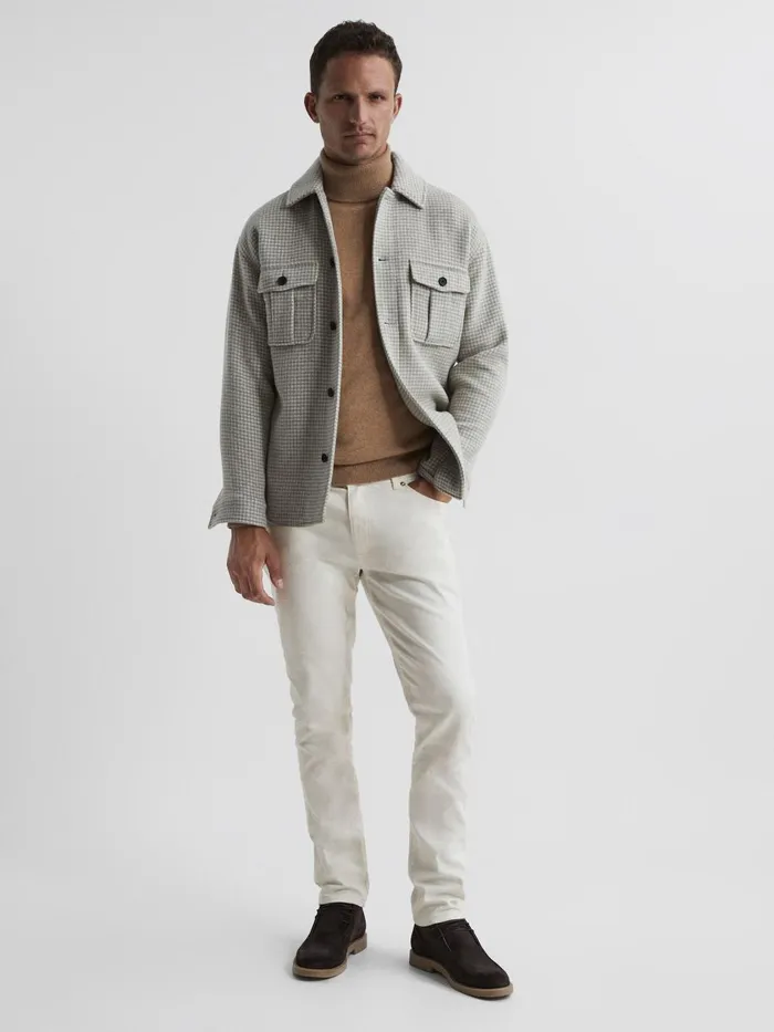 Men Reiss Jeans Santorini Tapered Slim Fit Stretch Jeans Ecru