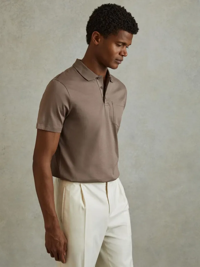 Men Reiss Knitwear Austin Mercerised Cotton Polo Shirt Cinder