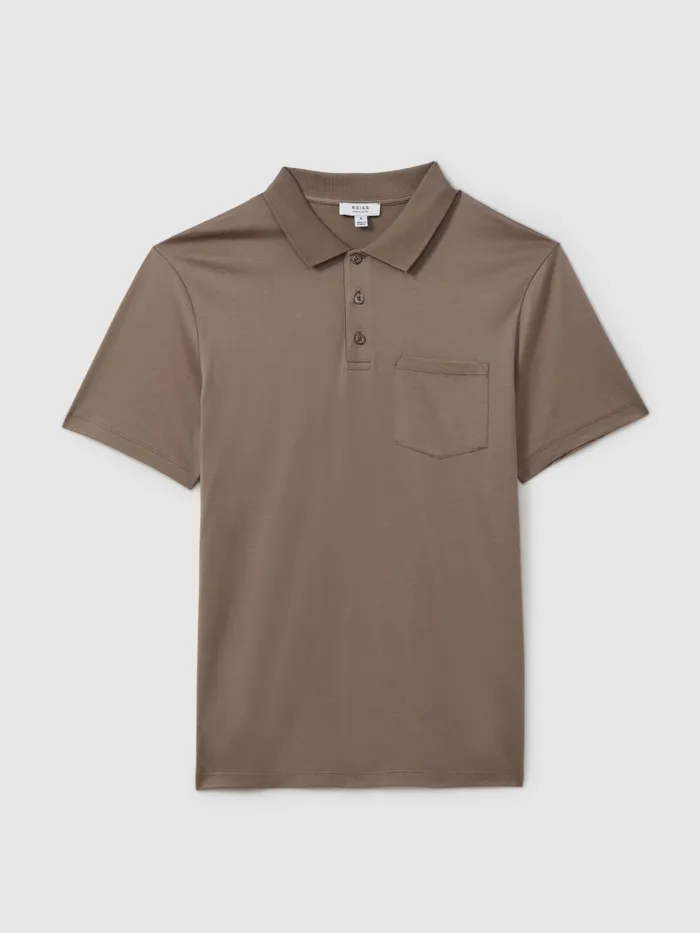 Men Reiss Knitwear Austin Mercerised Cotton Polo Shirt Cinder