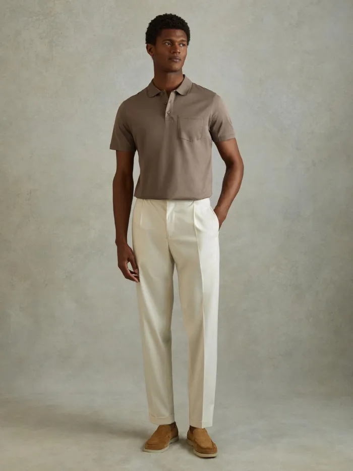 Men Reiss Knitwear Austin Mercerised Cotton Polo Shirt Cinder