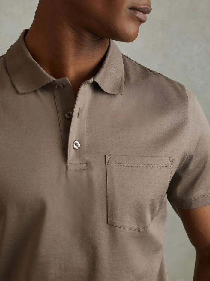 Men Reiss Knitwear Austin Mercerised Cotton Polo Shirt Cinder