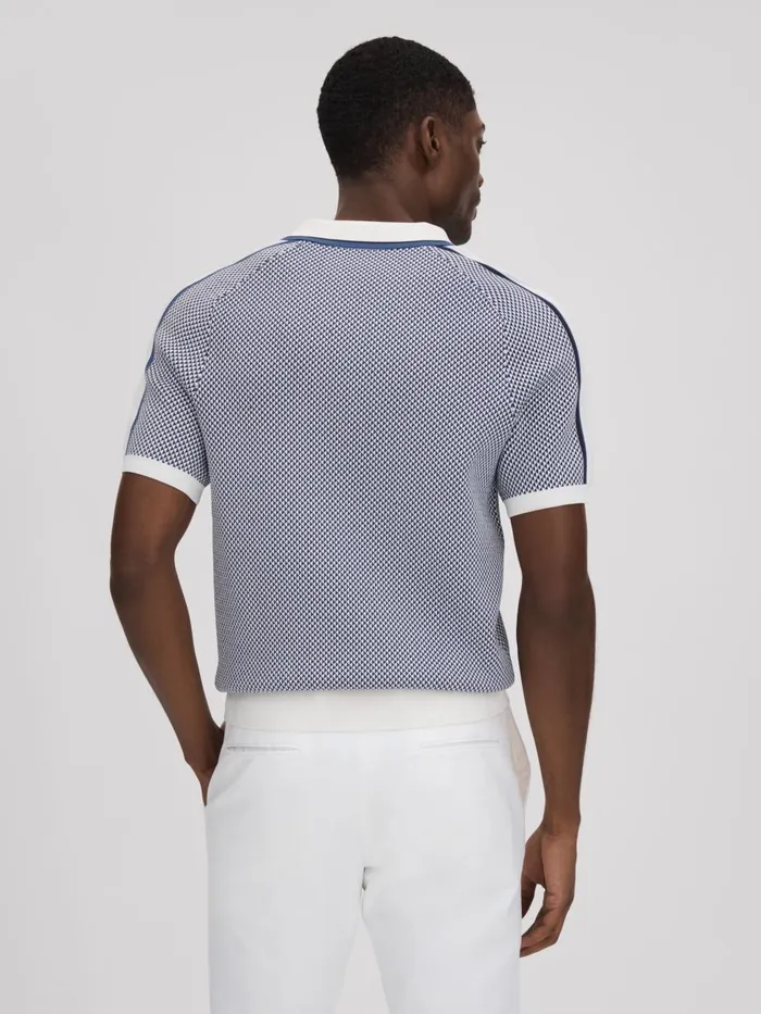 Men Reiss Knitwear Brunswick Geometric Design OpenCollar Shirt Airforce Blue