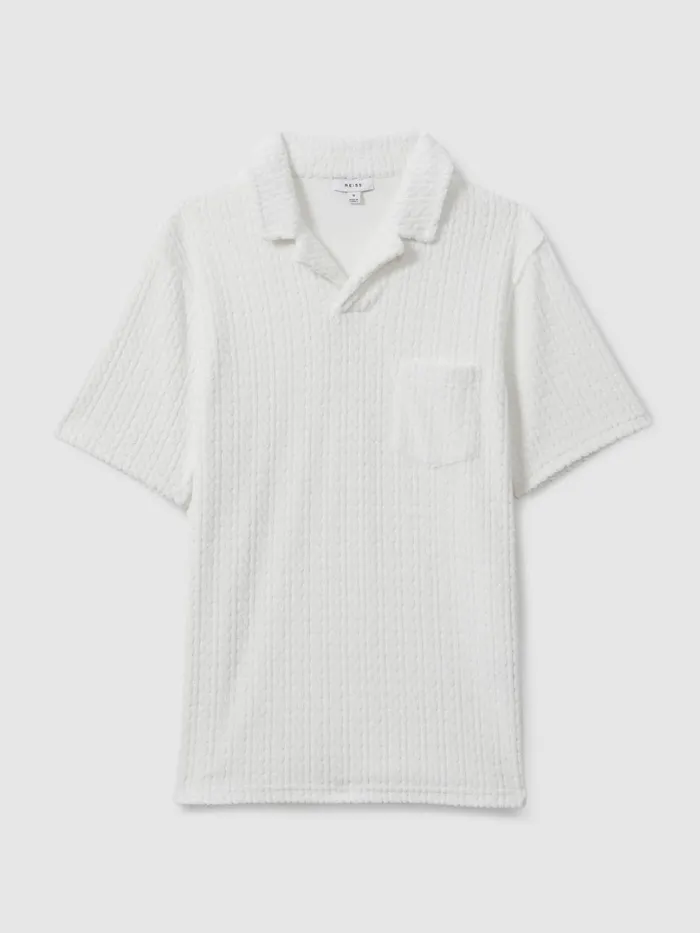 Men Reiss Knitwear Cuba Towelling Cable Knit Polo Shirt White