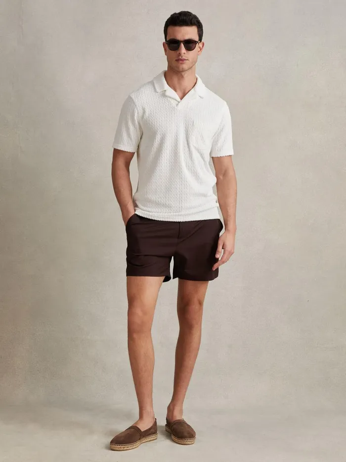 Men Reiss Knitwear Cuba Towelling Cable Knit Polo Shirt White