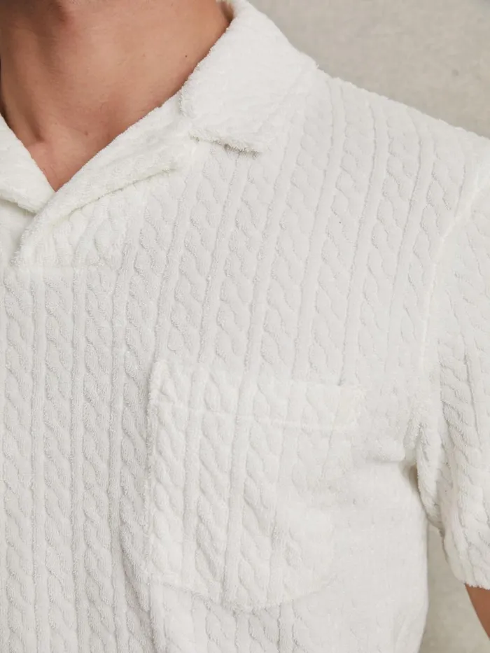 Men Reiss Knitwear Cuba Towelling Cable Knit Polo Shirt White