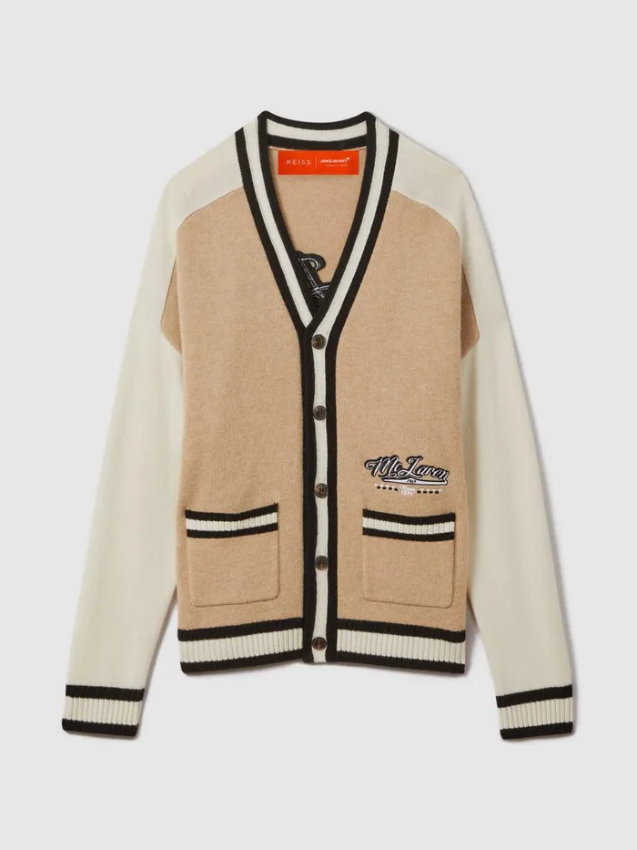Men Reiss Knitwear F1 Wool Cashmere Cardigan Camelecru