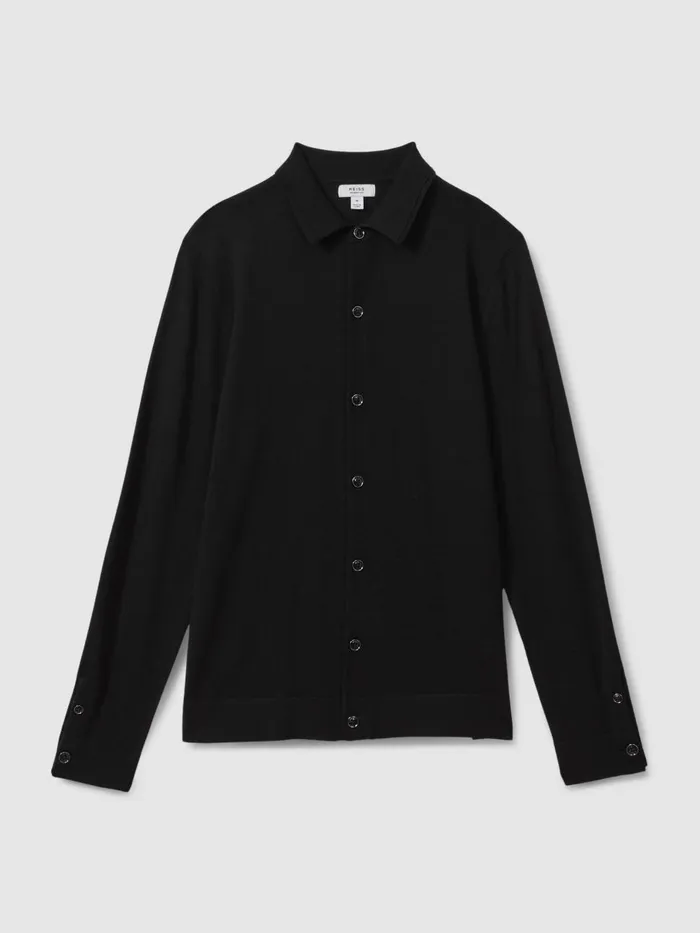 Men Reiss Knitwear Forbes Merino Wool ButtonThrough Cardigan Black
