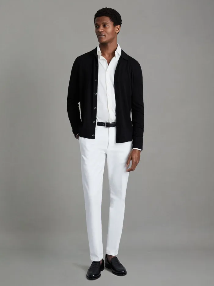 Men Reiss Knitwear Forbes Merino Wool ButtonThrough Cardigan Black