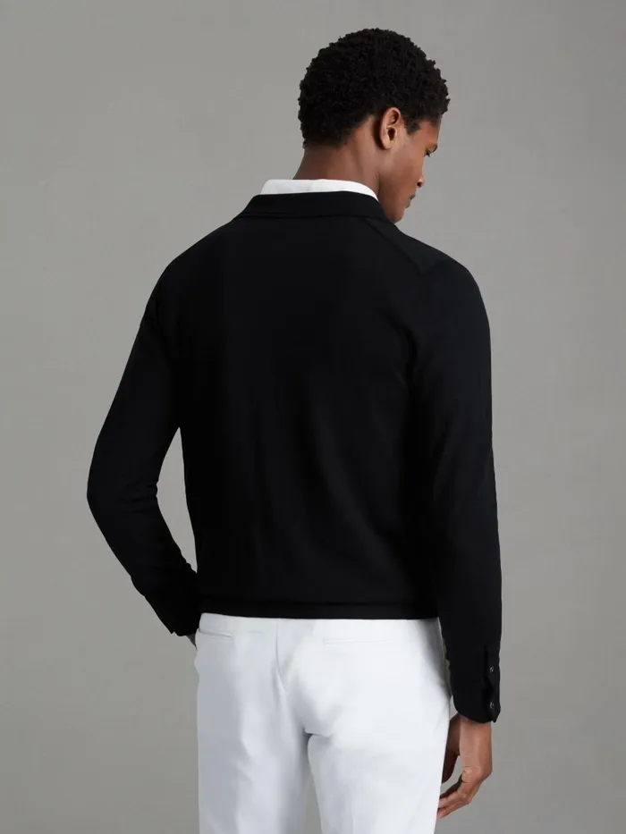 Men Reiss Knitwear Forbes Merino Wool ButtonThrough Cardigan Black