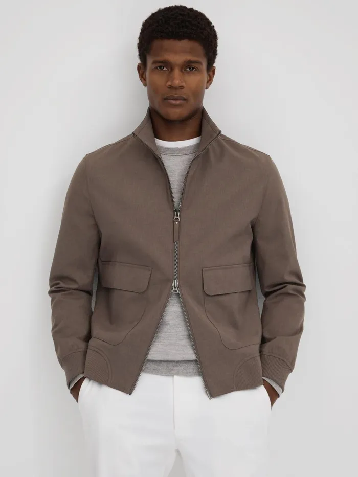Men Reiss Outerwear and Coats Rufus Funnel Neck ZipThrough Jacket Brown