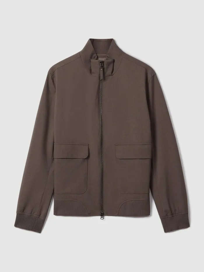 Men Reiss Outerwear and Coats Rufus Funnel Neck ZipThrough Jacket Brown