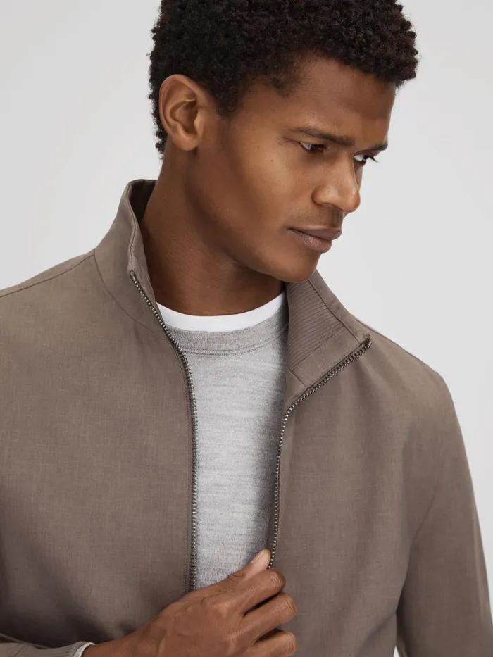 Men Reiss Outerwear and Coats Rufus Funnel Neck ZipThrough Jacket Brown
