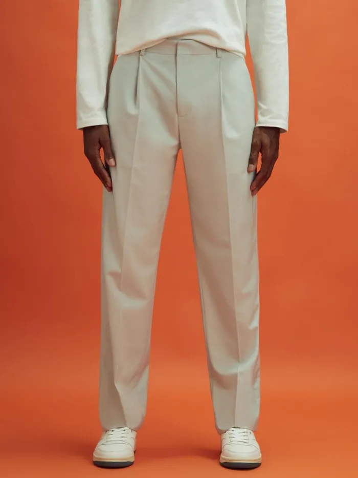 Men Reiss Pants F1 Relaxed Twill Trousers Stone