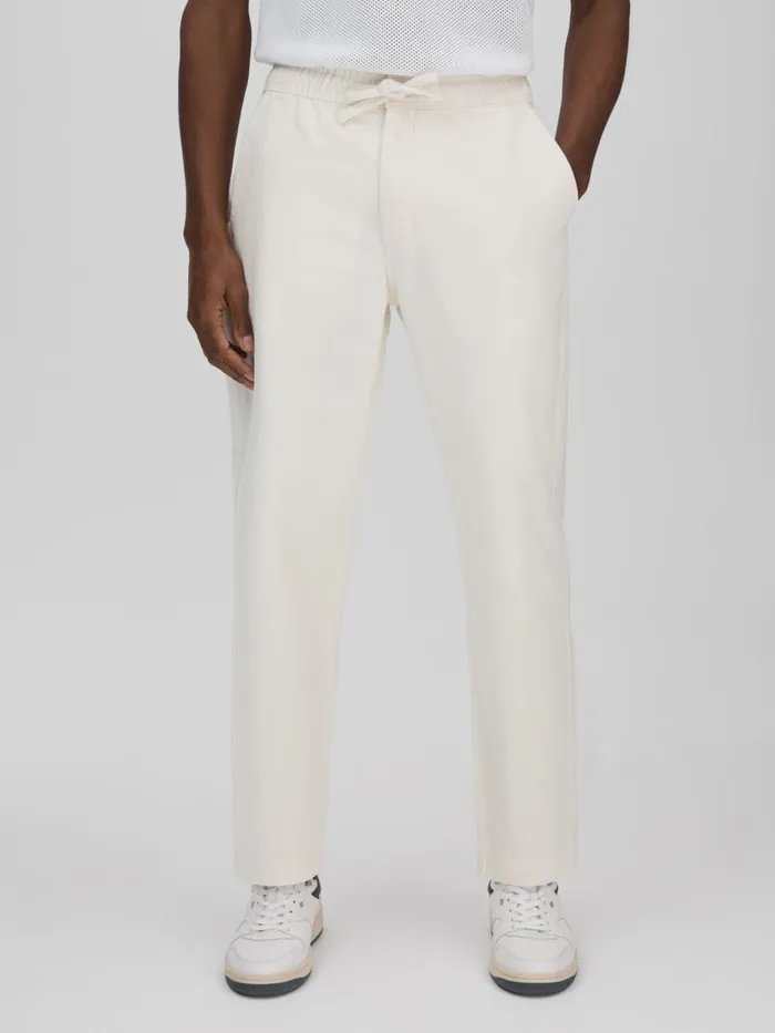 Men Reiss Pants London Cotton Drawstring Trousers Ecru