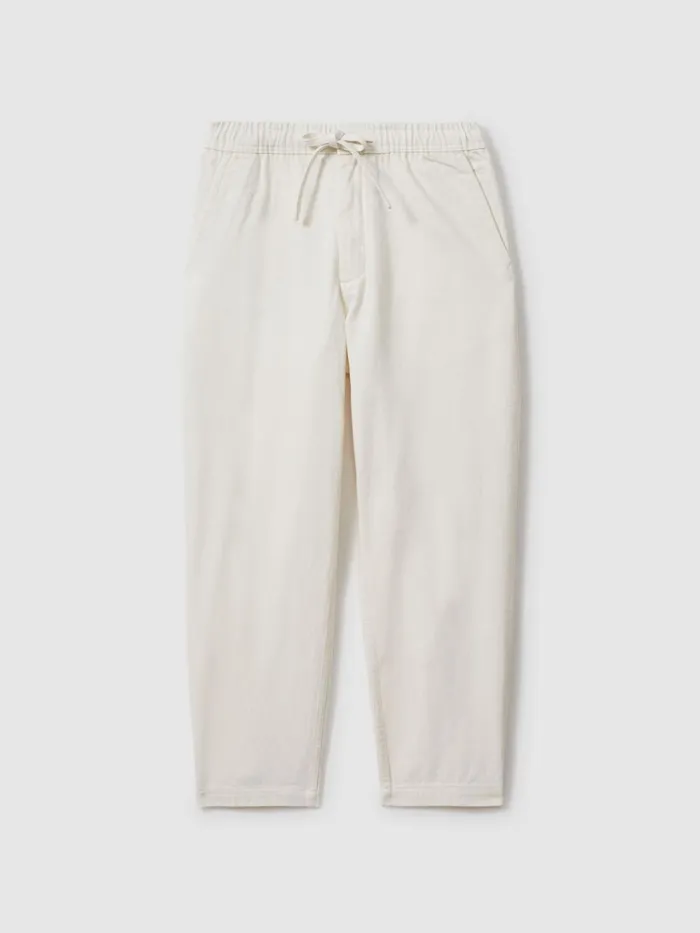 Men Reiss Pants London Cotton Drawstring Trousers Ecru