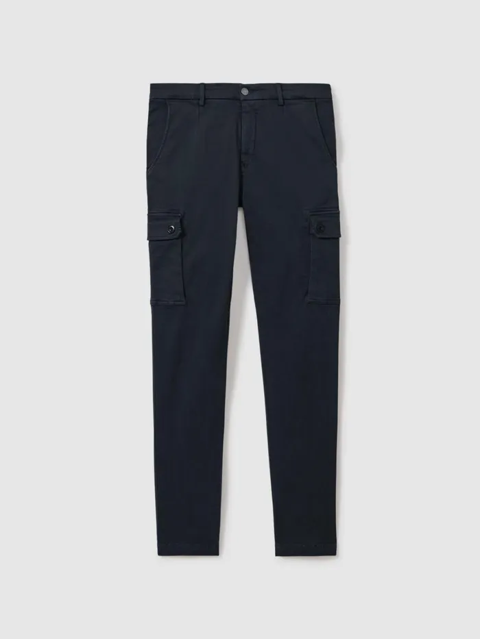 Men Reiss Pants Slim Fit Cargo Trousers Blue