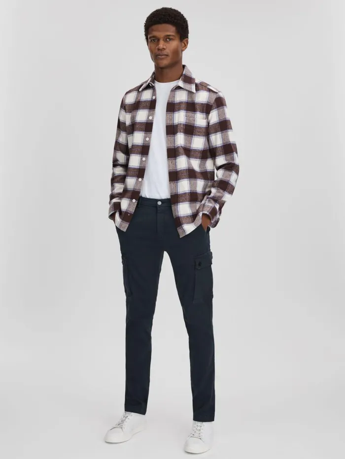 Men Reiss Pants Slim Fit Cargo Trousers Blue