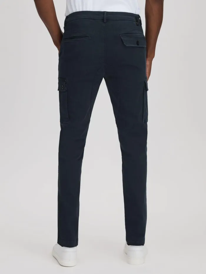 Men Reiss Pants Slim Fit Cargo Trousers Blue