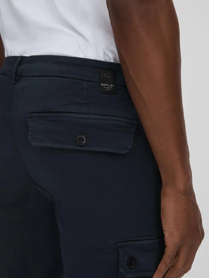 Men Reiss Pants Slim Fit Cargo Trousers Blue