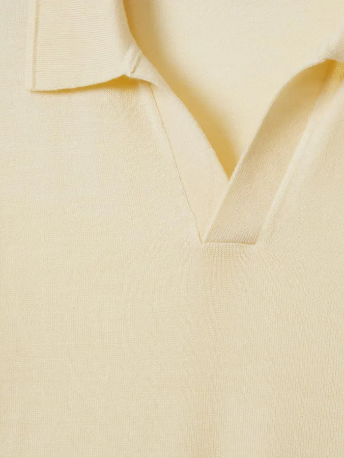 Men Reiss Polo Shirts Duchie Merino Wool Open Collar Polo Shirt Buttermilk Yellow
