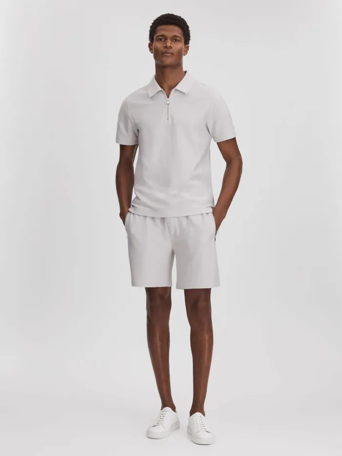 Men Reiss Polo Shirts Felix Textured Cotton Half Zip Polo Shirt Silver