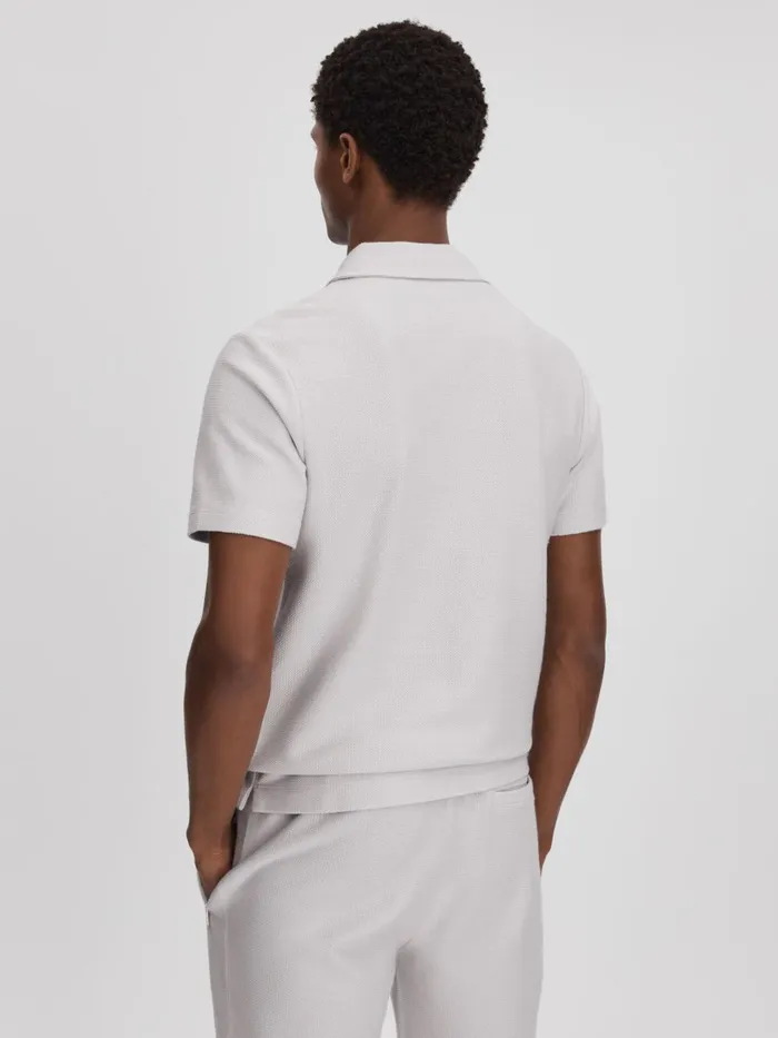 Men Reiss Polo Shirts Felix Textured Cotton Half Zip Polo Shirt Silver