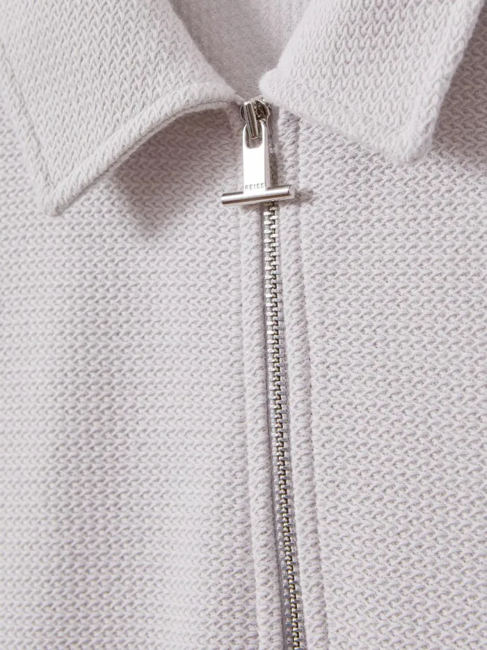 Men Reiss Polo Shirts Felix Textured Cotton Half Zip Polo Shirt Silver
