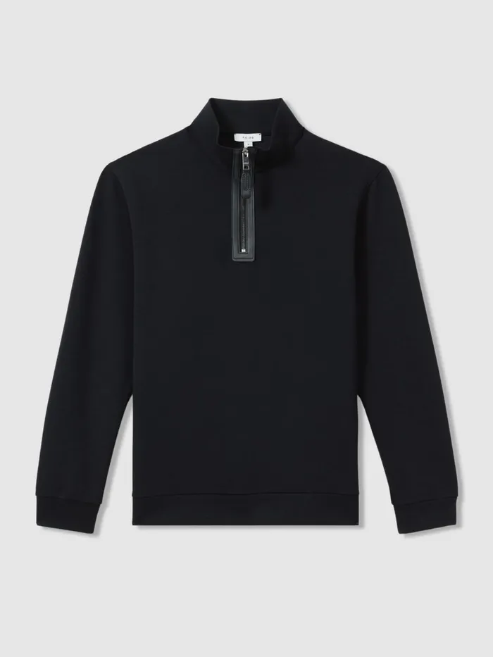 Men Reiss Polo Shirts Hale Contrast HalfZip Funnel Neck Jumper Navy Blue