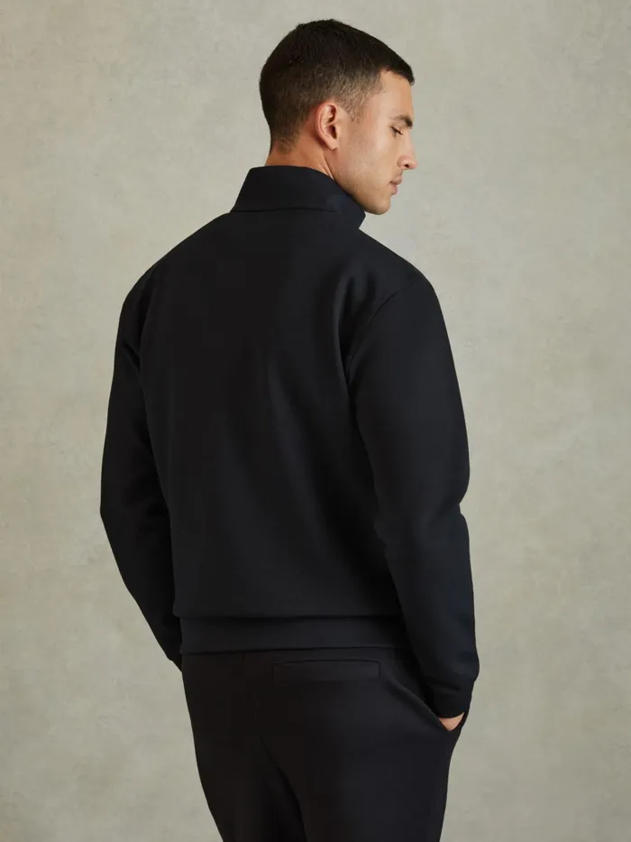 Men Reiss Polo Shirts Hale Contrast HalfZip Funnel Neck Jumper Navy Blue