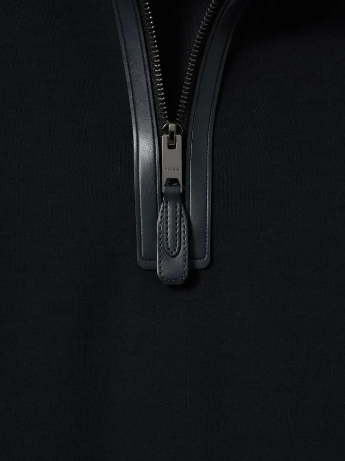 Men Reiss Polo Shirts Hale Contrast HalfZip Funnel Neck Jumper Navy Blue