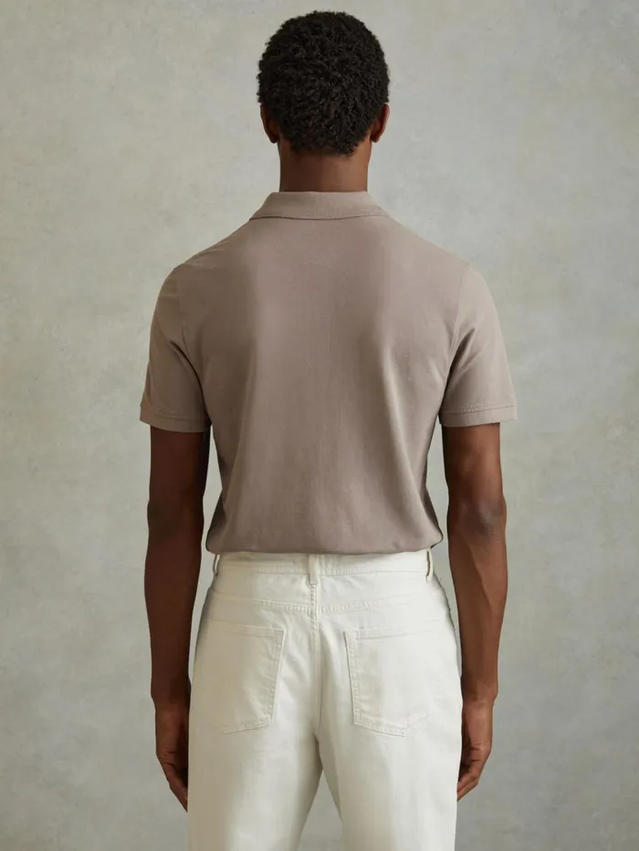 Men Reiss Polo Shirts Peters Slim Fit Garment Dyed Embroidered Polo Shirt Dark Taupe