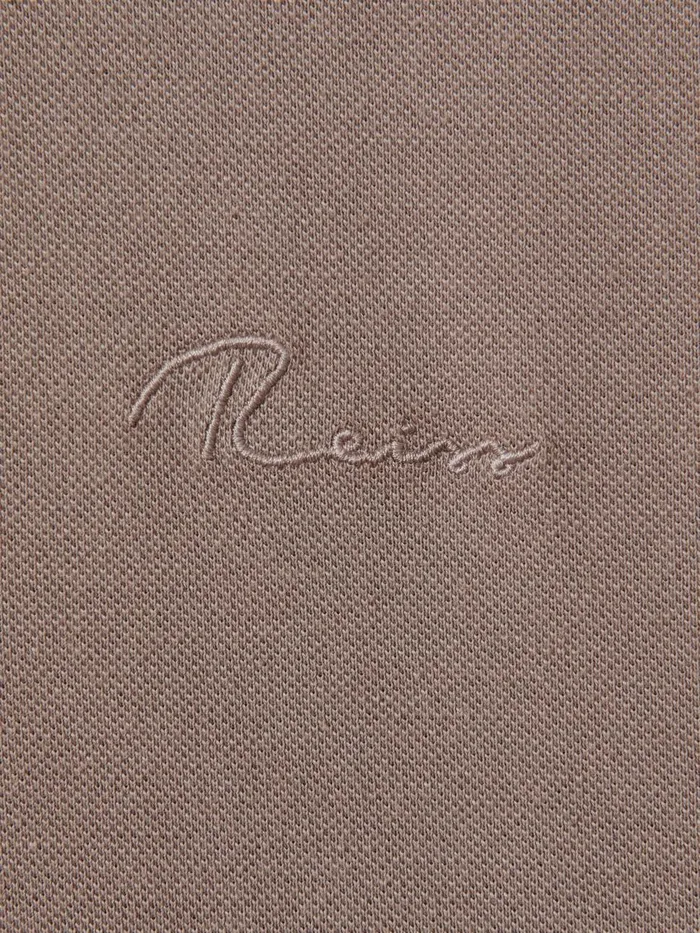 Men Reiss Polo Shirts Peters Slim Fit Garment Dyed Embroidered Polo Shirt Dark Taupe