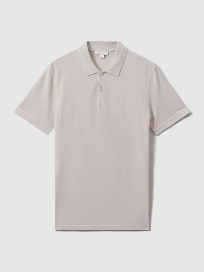 Men Reiss Polo Shirts Peters Slim Fit Garment Dyed Embroidered Polo Shirt Ice Grey