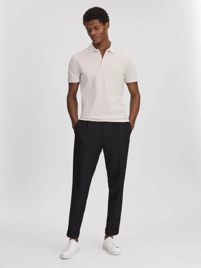 Men Reiss Polo Shirts Peters Slim Fit Garment Dyed Embroidered Polo Shirt Ice Grey