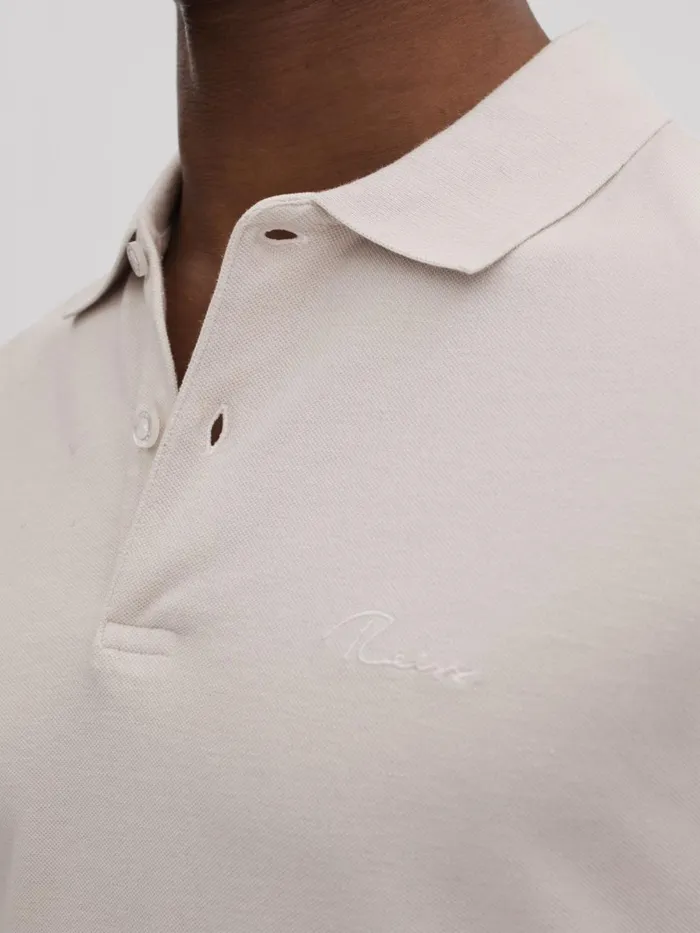 Men Reiss Polo Shirts Peters Slim Fit Garment Dyed Embroidered Polo Shirt Ice Grey