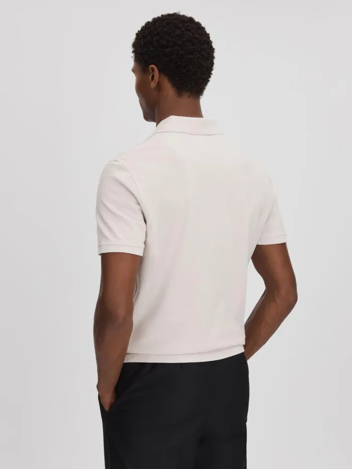 Men Reiss Polo Shirts Peters Slim Fit Garment Dyed Embroidered Polo Shirt Ice Grey