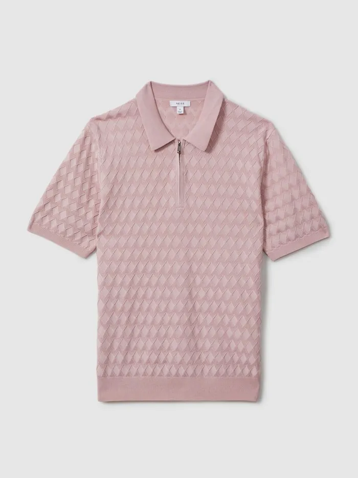 Men Reiss Polo Shirts Rizzo HalfZip Knitted Polo Shirt Soft Pink