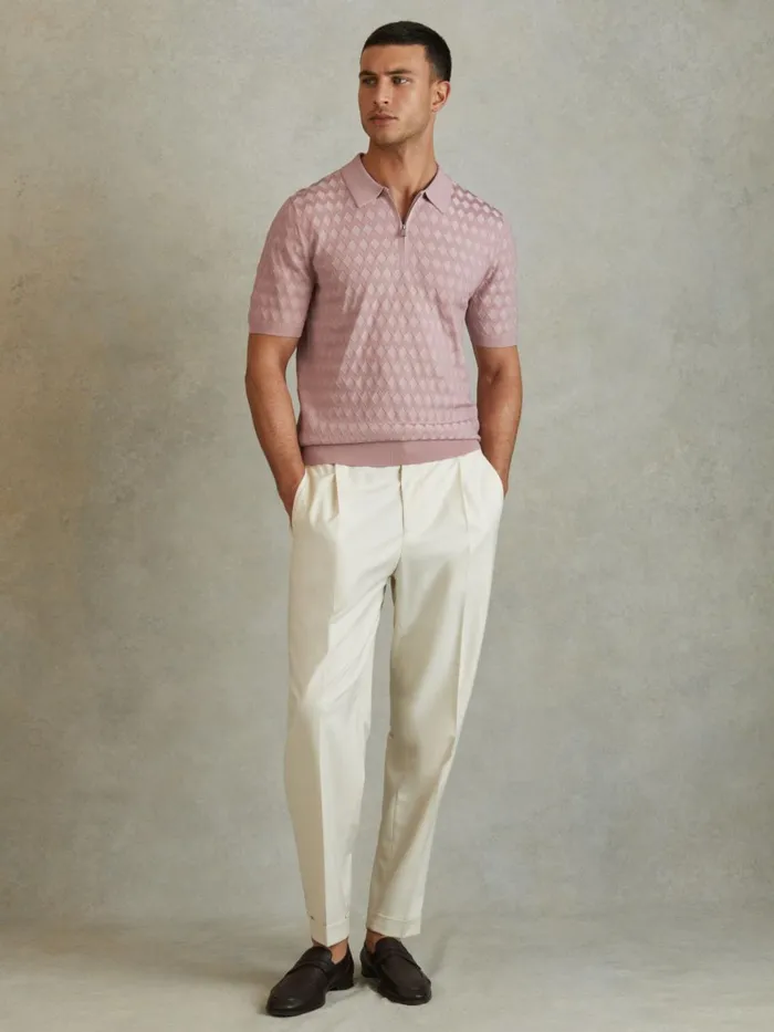 Men Reiss Polo Shirts Rizzo HalfZip Knitted Polo Shirt Soft Pink