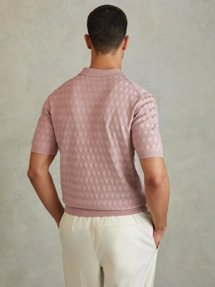 Men Reiss Polo Shirts Rizzo HalfZip Knitted Polo Shirt Soft Pink