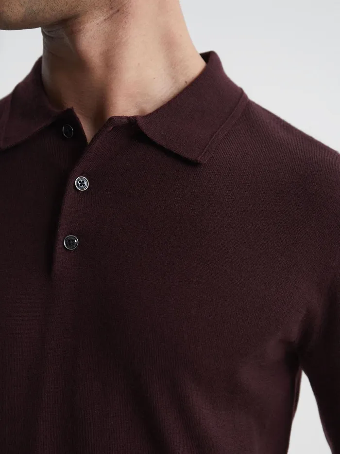 Men Reiss Polo Shirts Trafford Merino Wool Polo Shirt Bordeaux