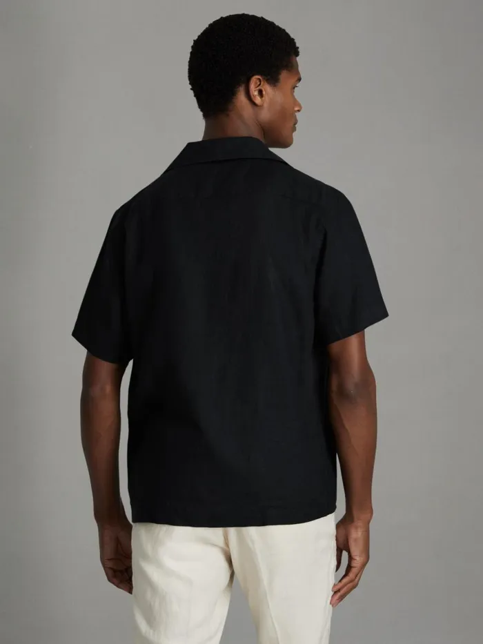 Men Reiss Shirts Beldi Relaxed Linen Cuban Collar Shirt Black